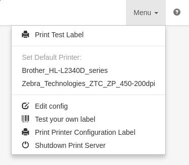 RocketShipIt Thermal Printer Menu